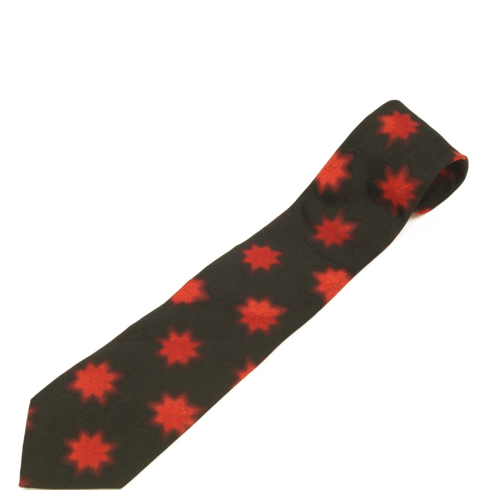 Ferucci Necktie Mens One Size Black Red Excellent Geometric Star Floral Pattern